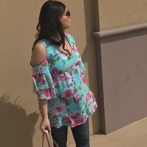 PinkBlush Maternity Floral Cold Shoulder Top
